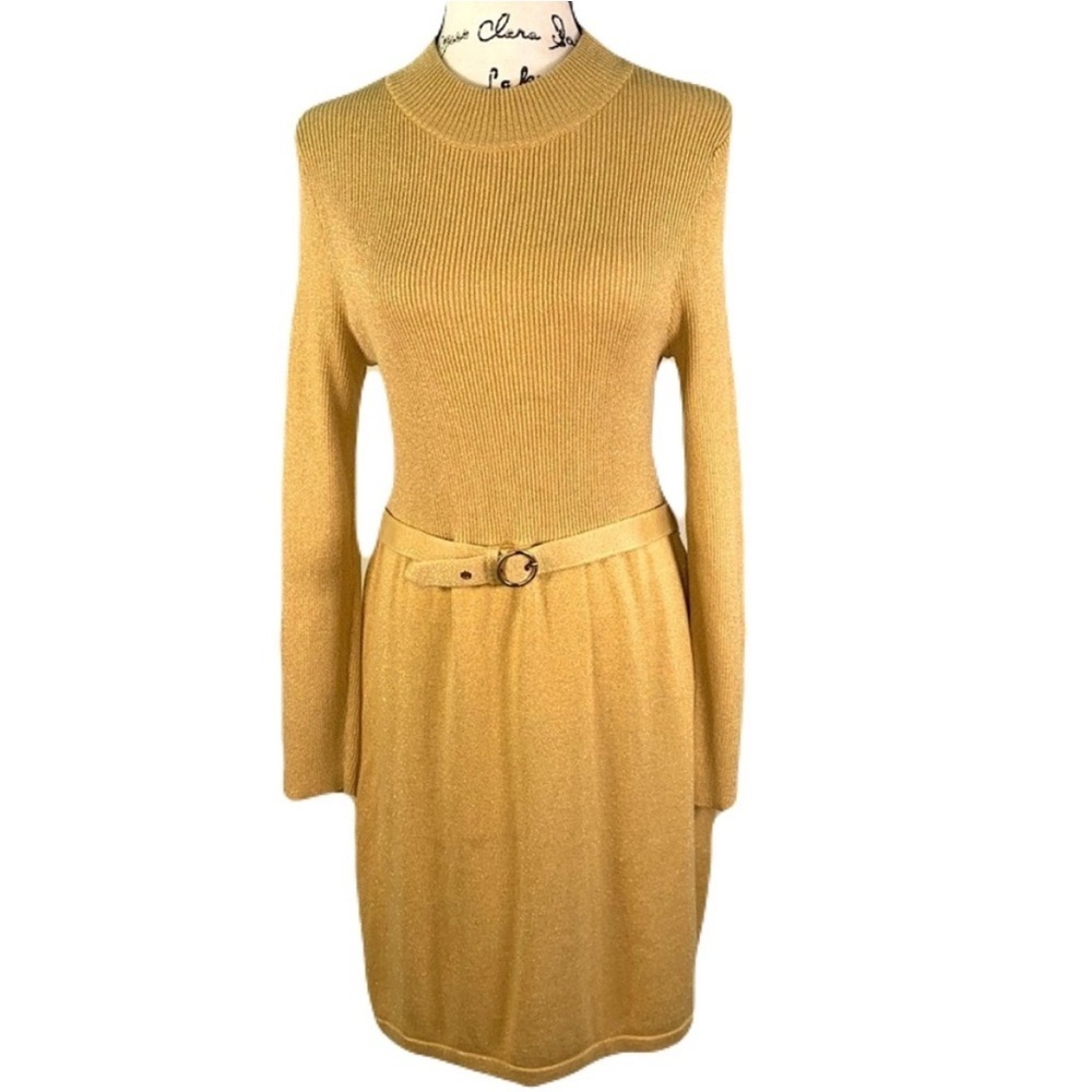 NWOT Free People Gold Ribbed Belted Mini Dress - Picture 2 of 15